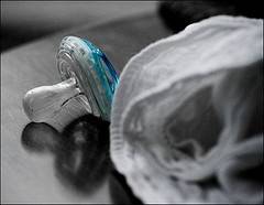 Baby pacifier on table with cloth