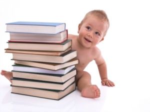 Baby boy with books